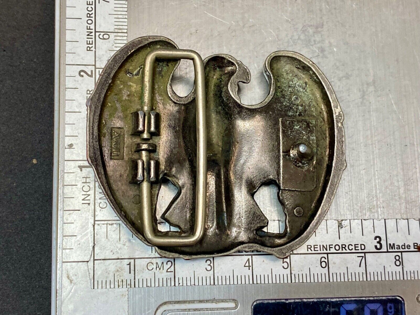 Vintage Avon 70s Patriotic American Eagle cutout shaped Silver Tone belt buckle