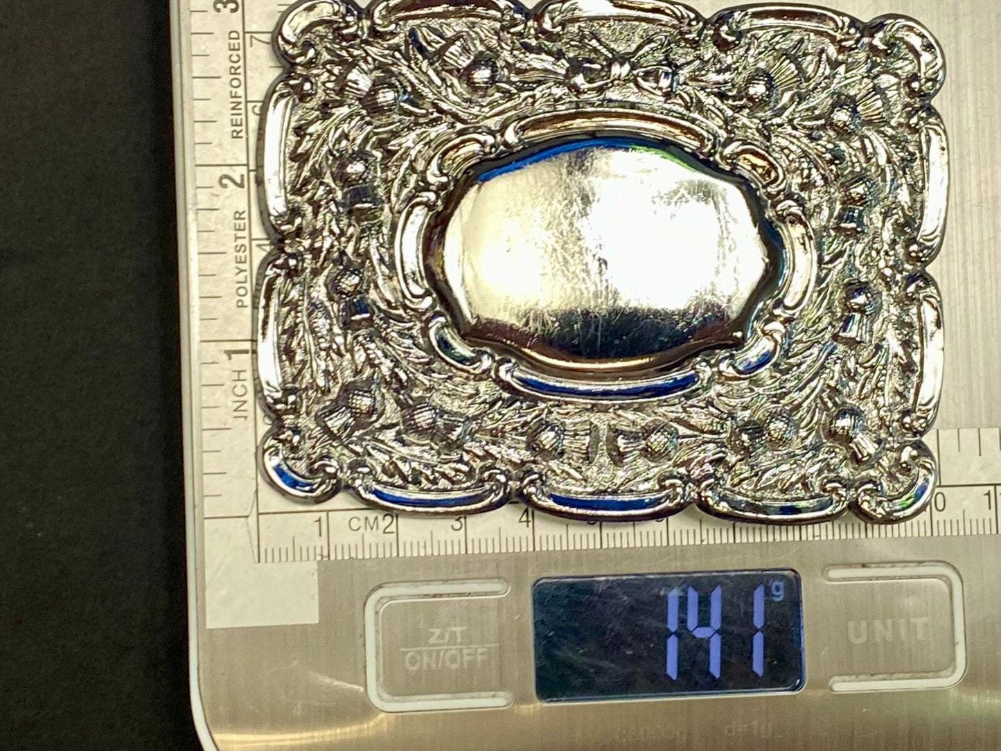 Beautiful Ornate Silver? Flower Swirl Made In Great Britain Belt Buckle