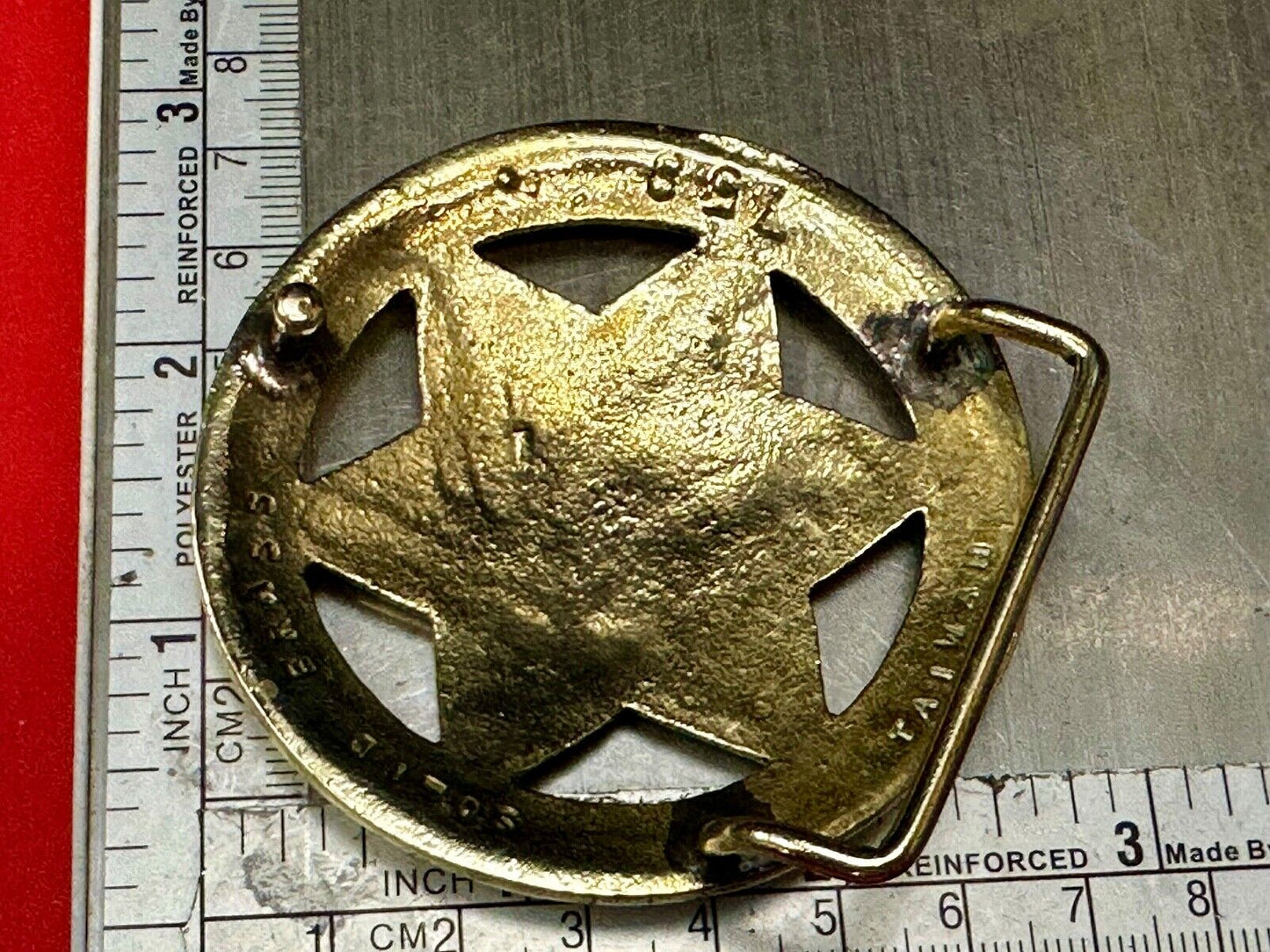 Badge Shaped Cutout Star in circle Vintage Solid Brass Belt Buckle