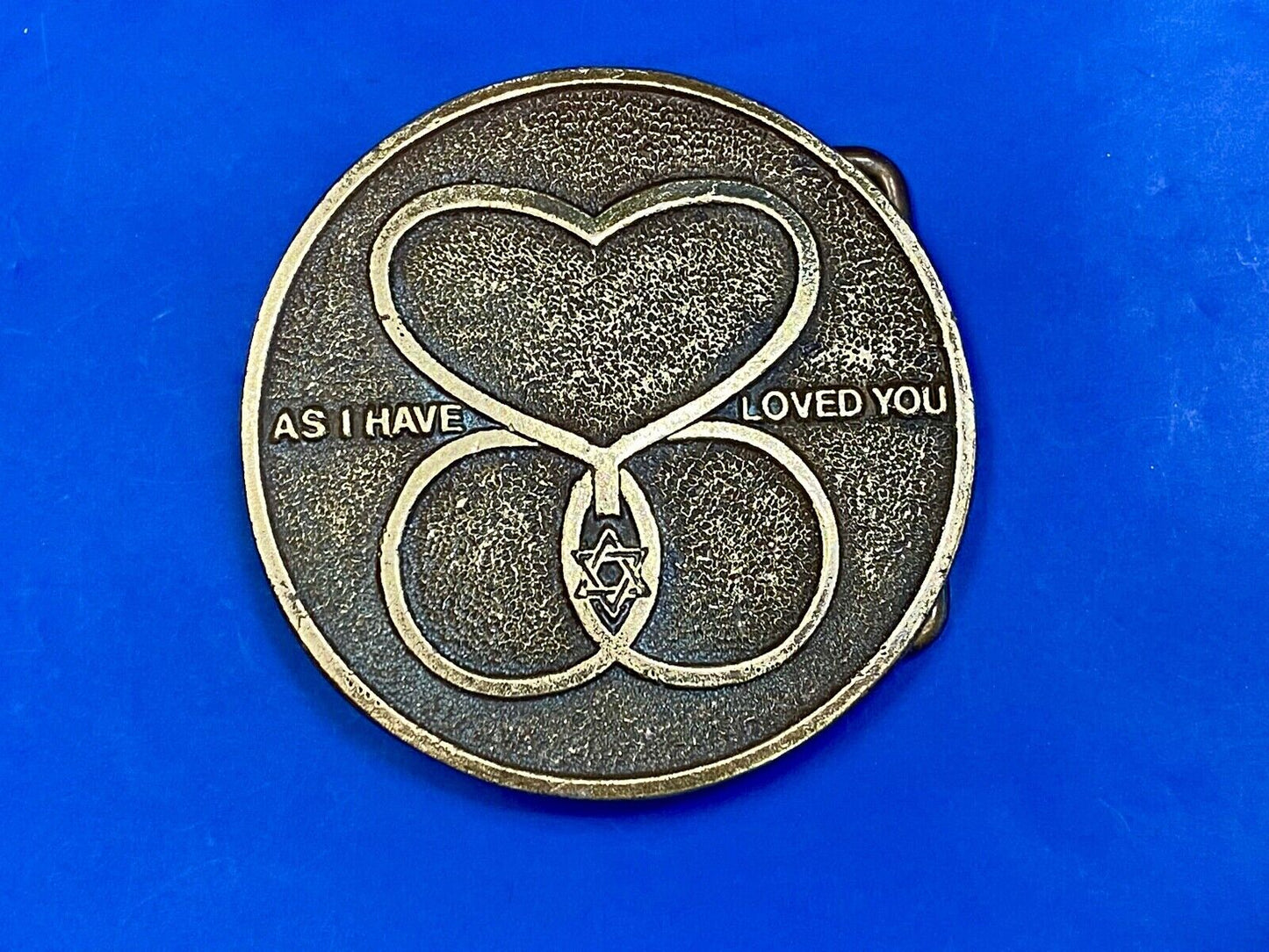 Vintage As I Have Loved You Heart Star Of David Belt Buckle