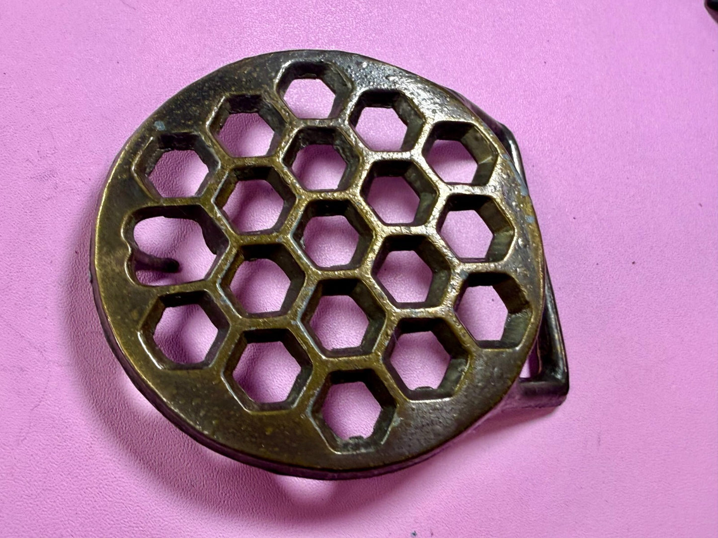 Artisan Welder Metalwork Abstract Honeycomb Open Work Vintage Belt Buckle