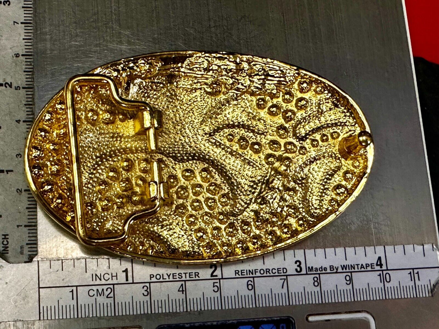 Beautiful Clear Rhinestone Covered Gold Tone Belt Buckle with Leaf Design