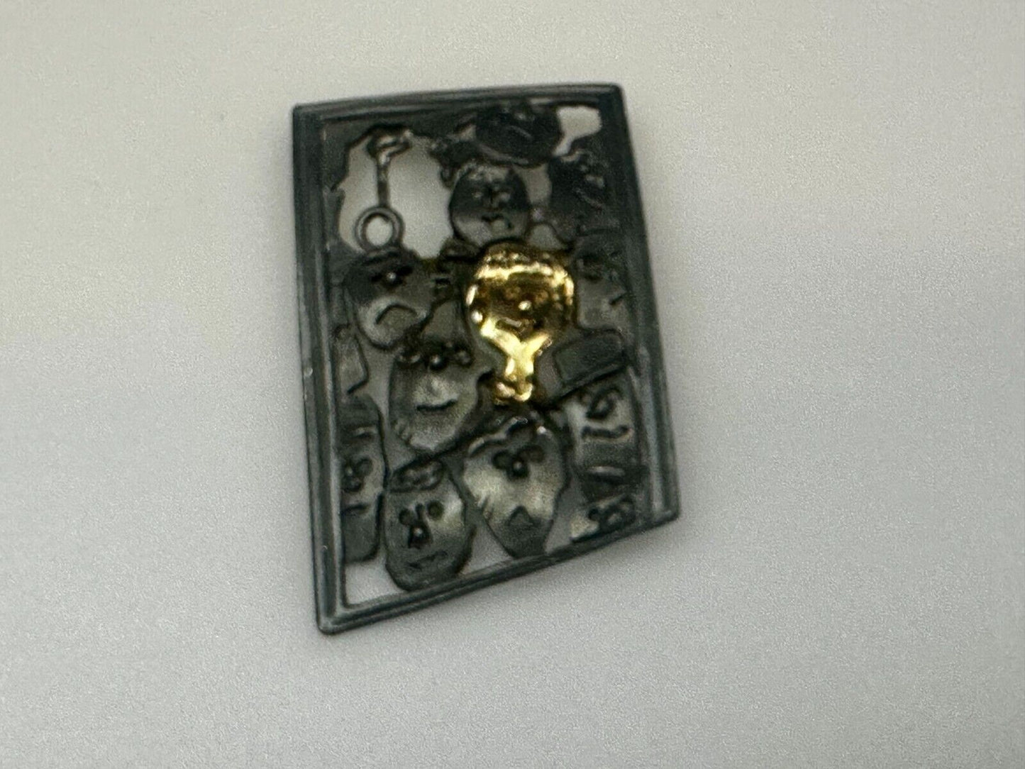 The Standout! Many Faces in Asymmetric Frame Vintage Pewter Brooch Pin by Ultra