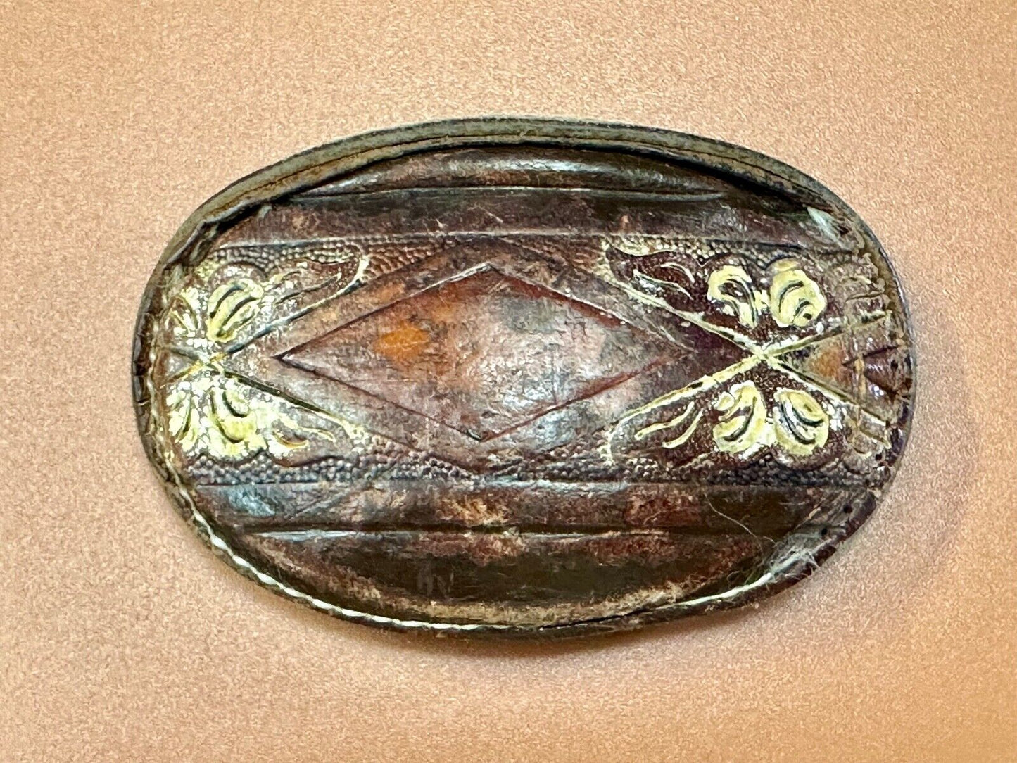 Vintage Cow Hyde Hand finished oval leather belt buckle