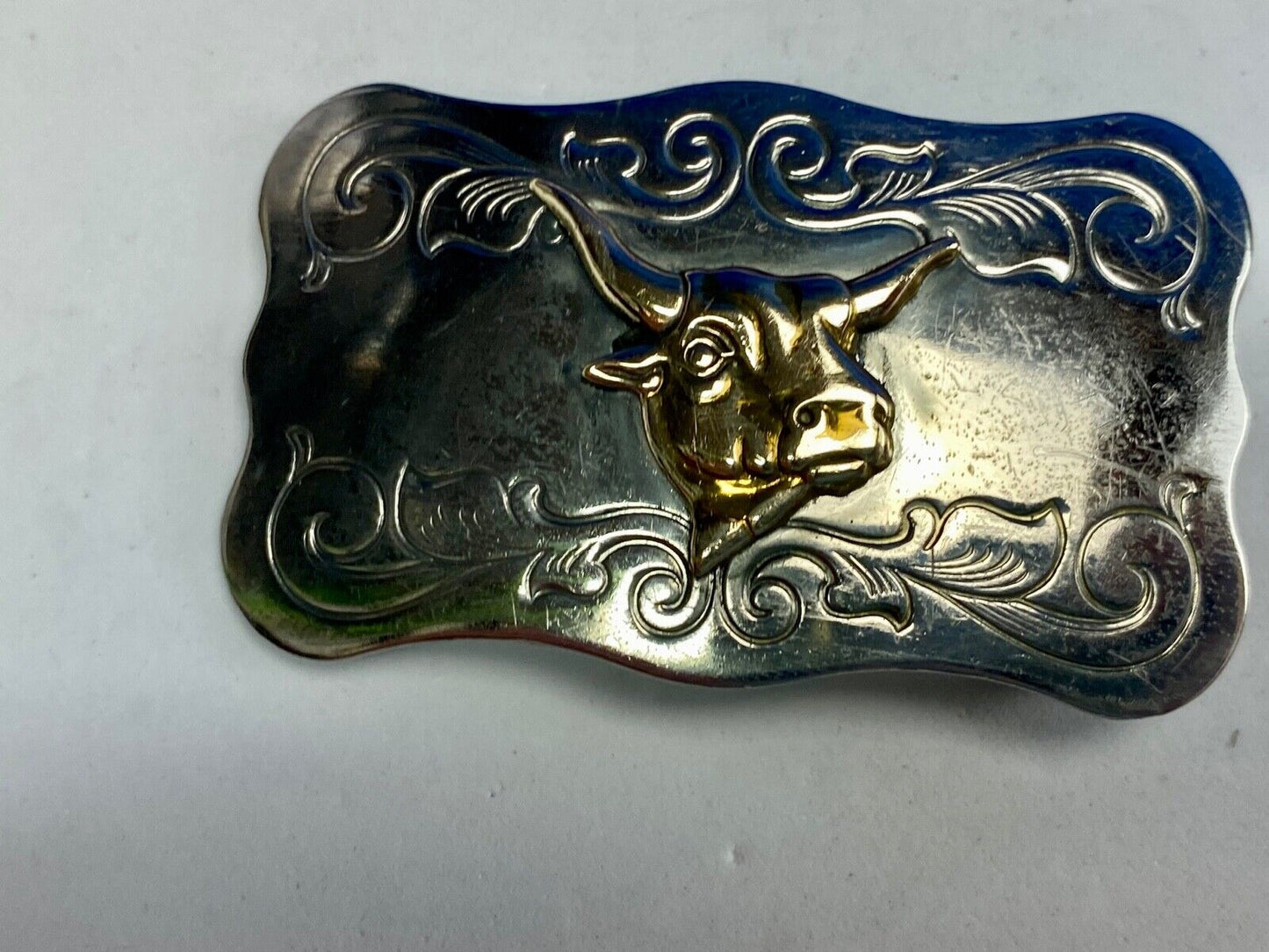 Vintage Chaimbers Nickel Silver Cow Steer Head bust belt buckle