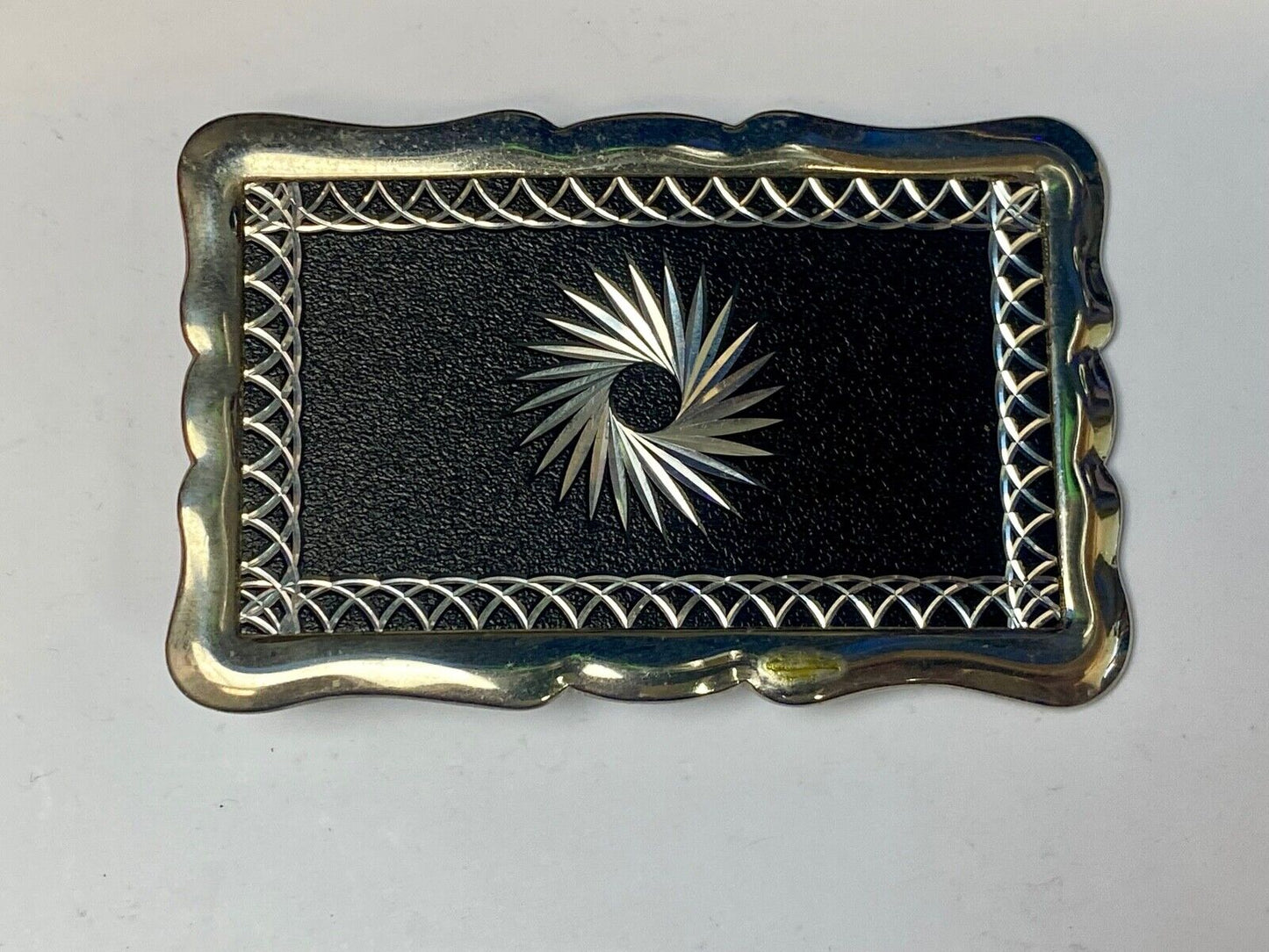 Vintage Etched Star Swirl Burst Pattern Western Black & Silver Belt Buckle