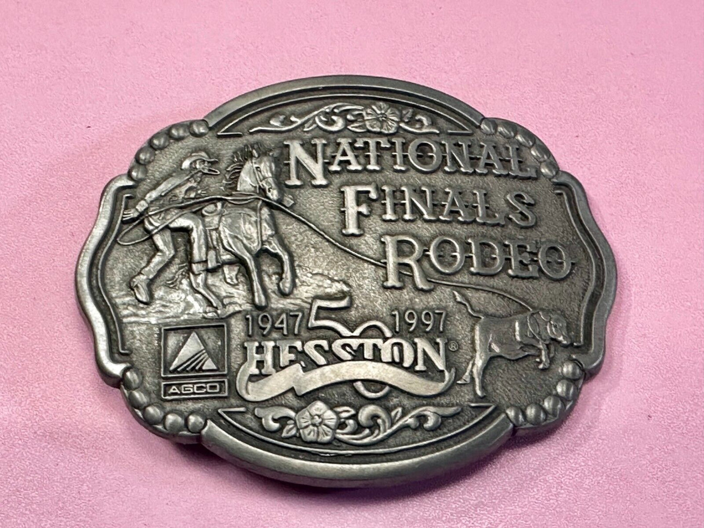 1997 ADM Hesston NFR National Finals Rodeo Cowboys Western Belt Buckle