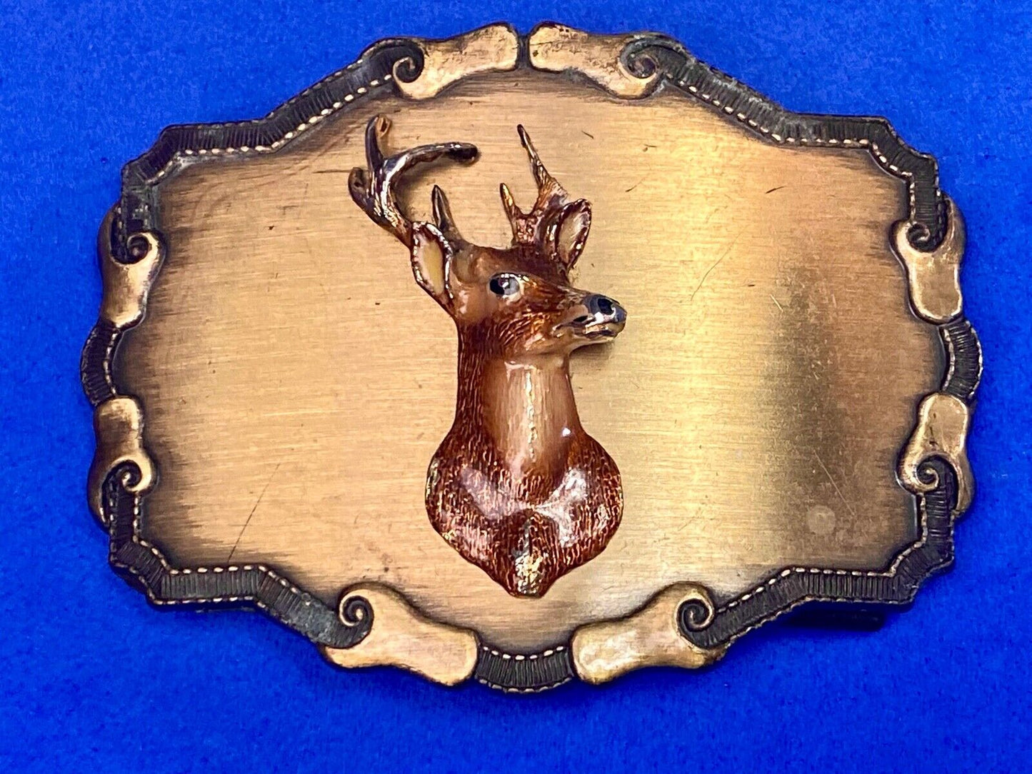 Vintage Deer Coming Out Of Western Framed Braintree Belt Buckle