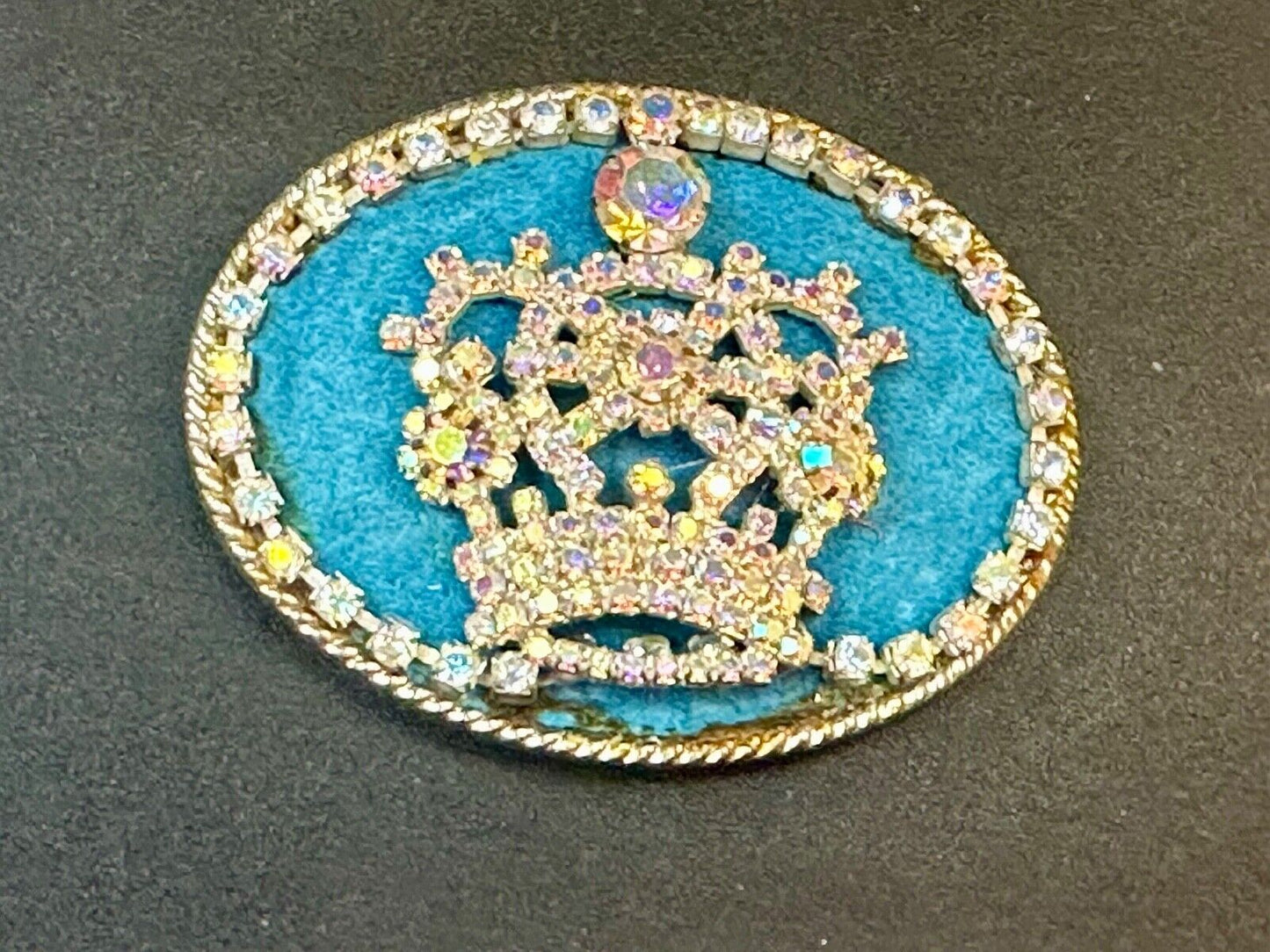 Bejeweled Gorgeous CROWN - Art artisan oval Belt Buckle