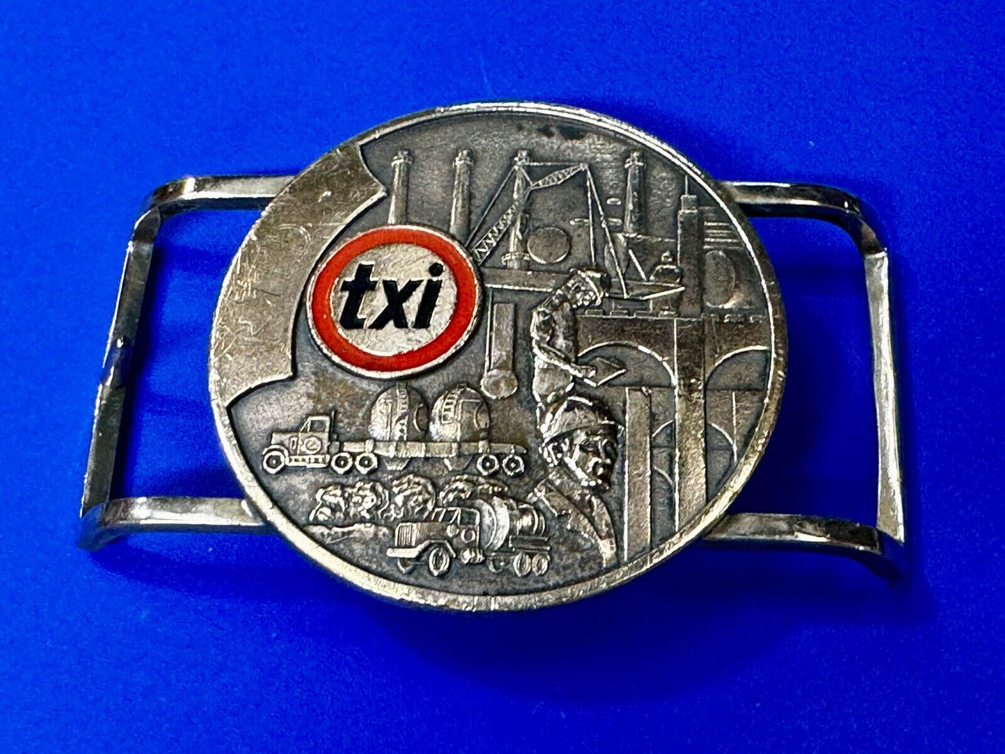 TXI Oil Rig Drilling Construction Company Vintage Belt Buckle by Jostens