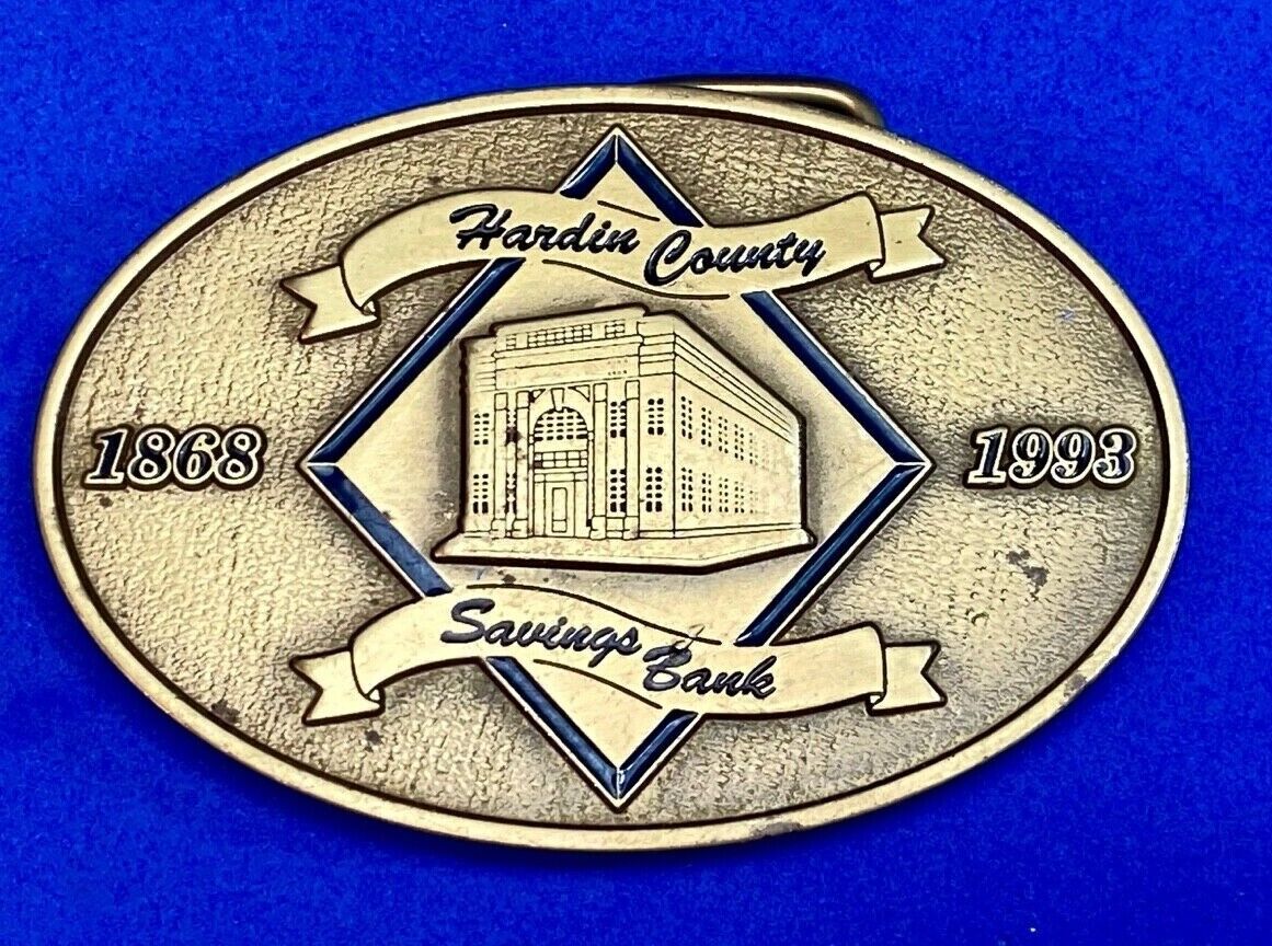 Vintage Hardin County Savings Bank Brass Tone Belt Buckle By Cd Hit