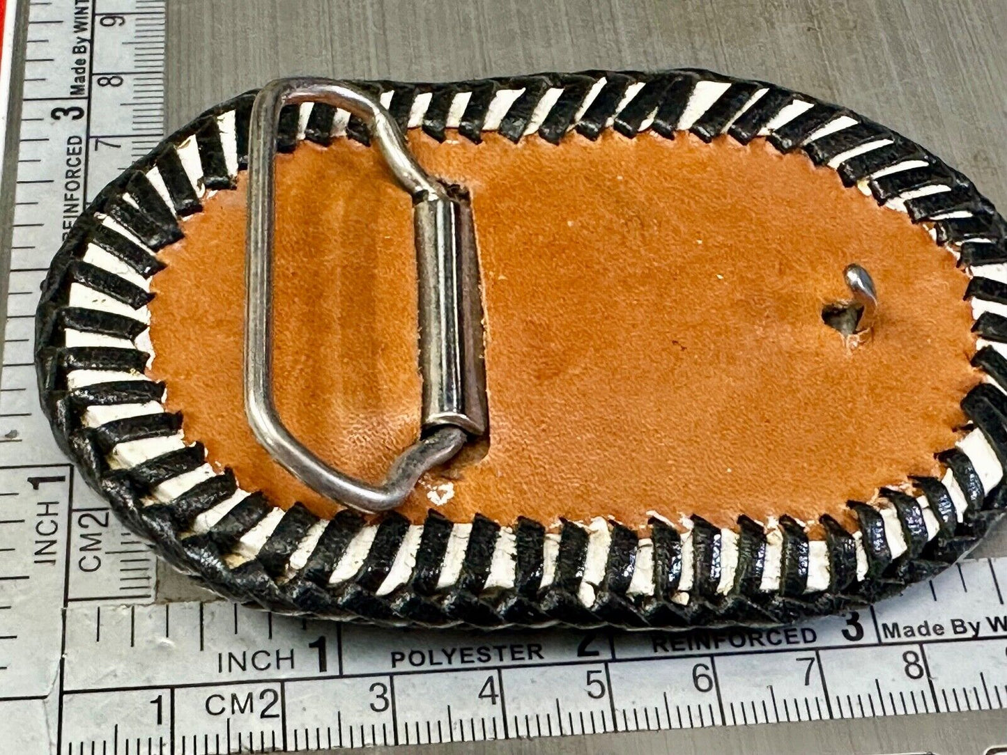 Vintage leather & stone? hand stitched belt buckle