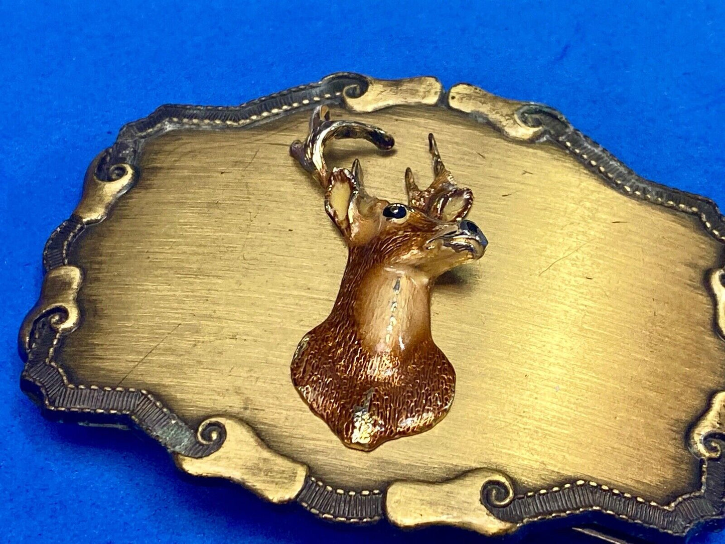 Vintage Deer Coming Out Of Western Framed Braintree Belt Buckle