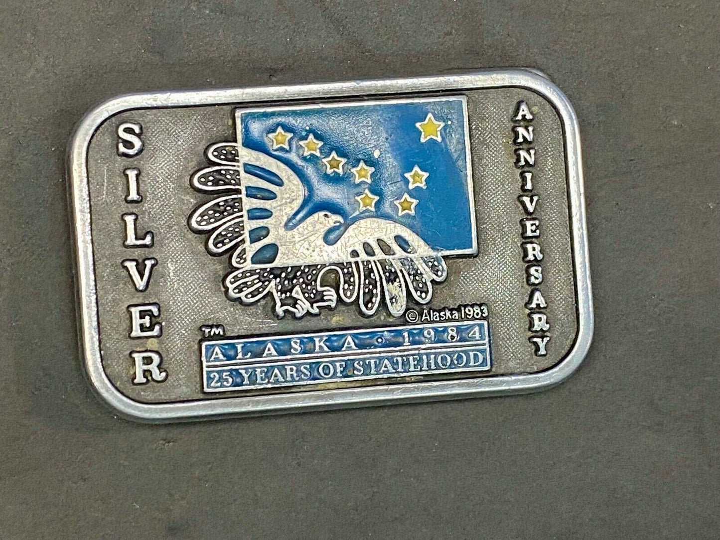 Vintage 1983 Alaska State, Silver Anniversary 25 Years Of Statehood belt buckle