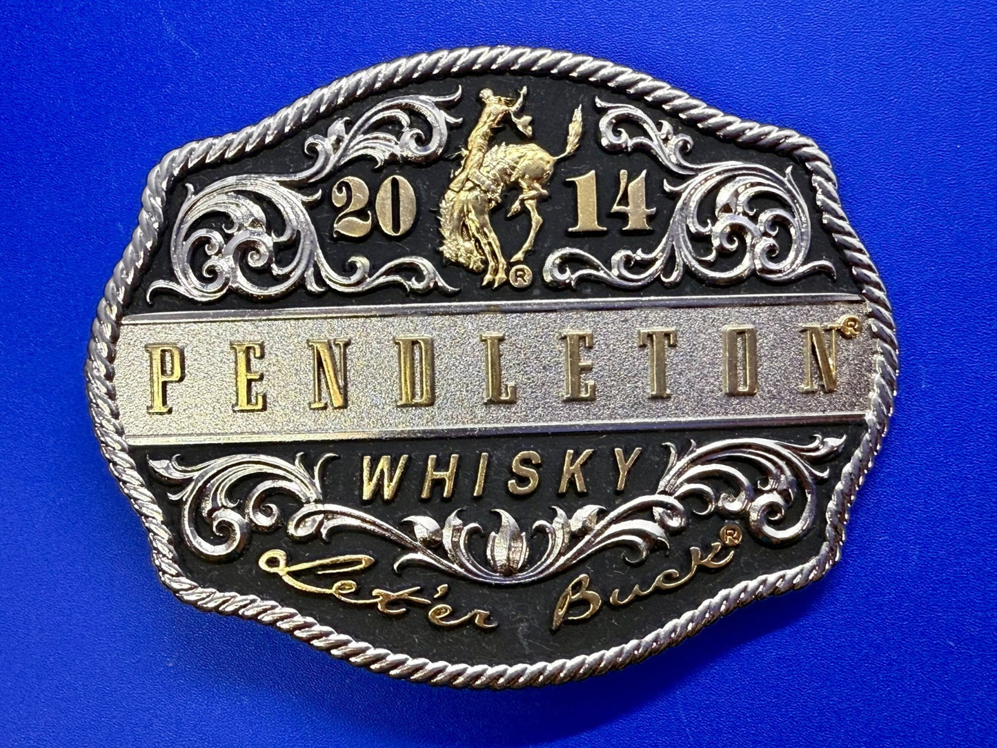 2014 Pendleton Whiskey Let'er Buck Rodeo Cowboy Montana Silversmiths Belt Buckle