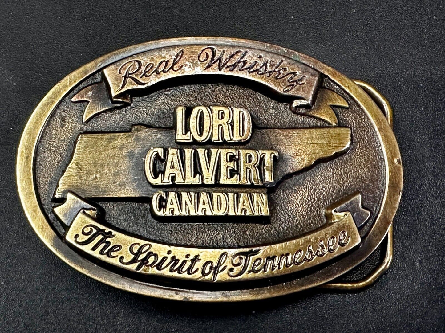 The Spirit of Tennessee Lord Calvert Real Canadian Whisky Promo Belt Buckle