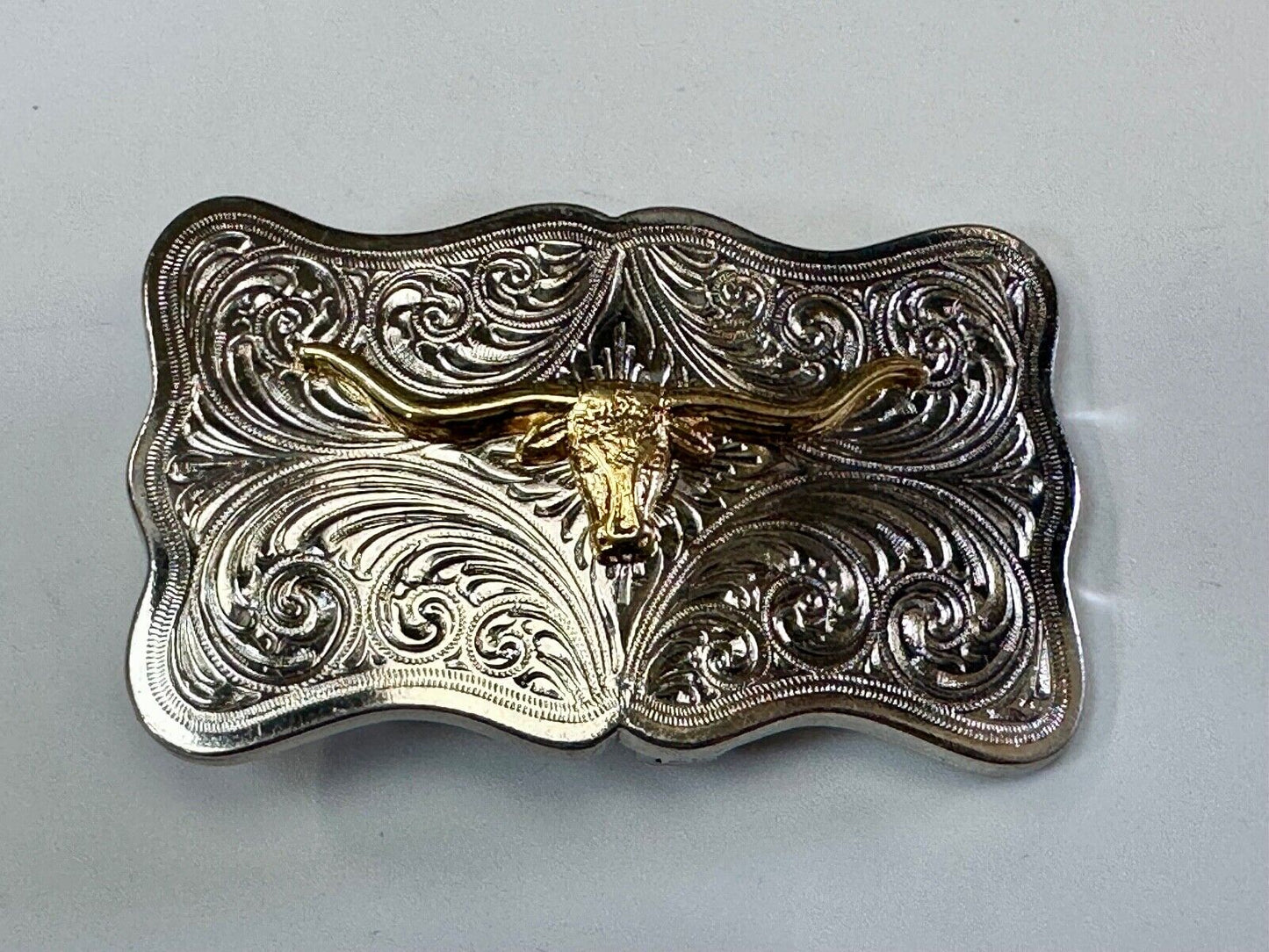 The Longhorn cow steer - cowboys cowgirls western two tone belt buckle
