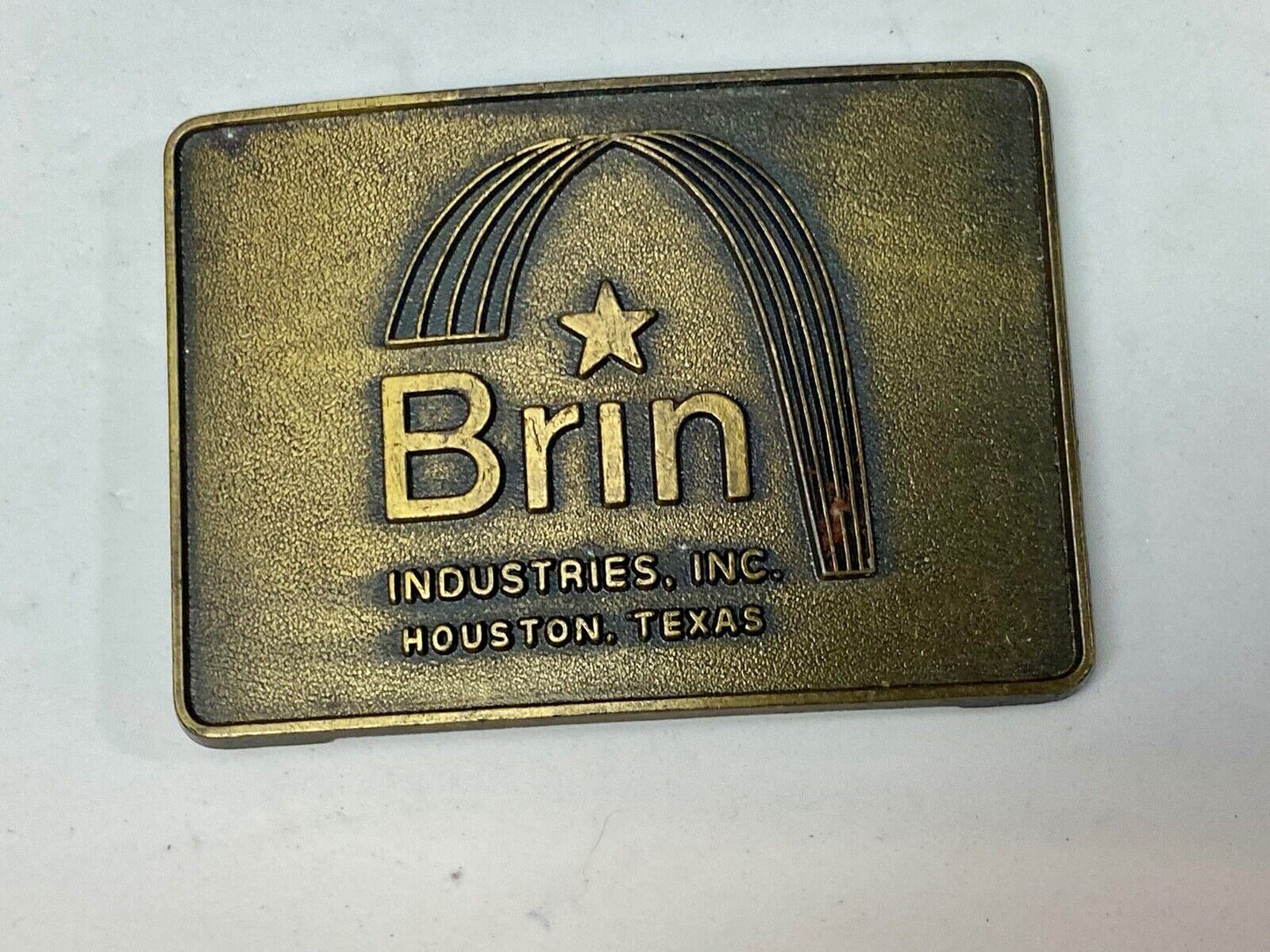 Vintage Brass tone BRIN Industries Glass Company? belt buckle by RJ