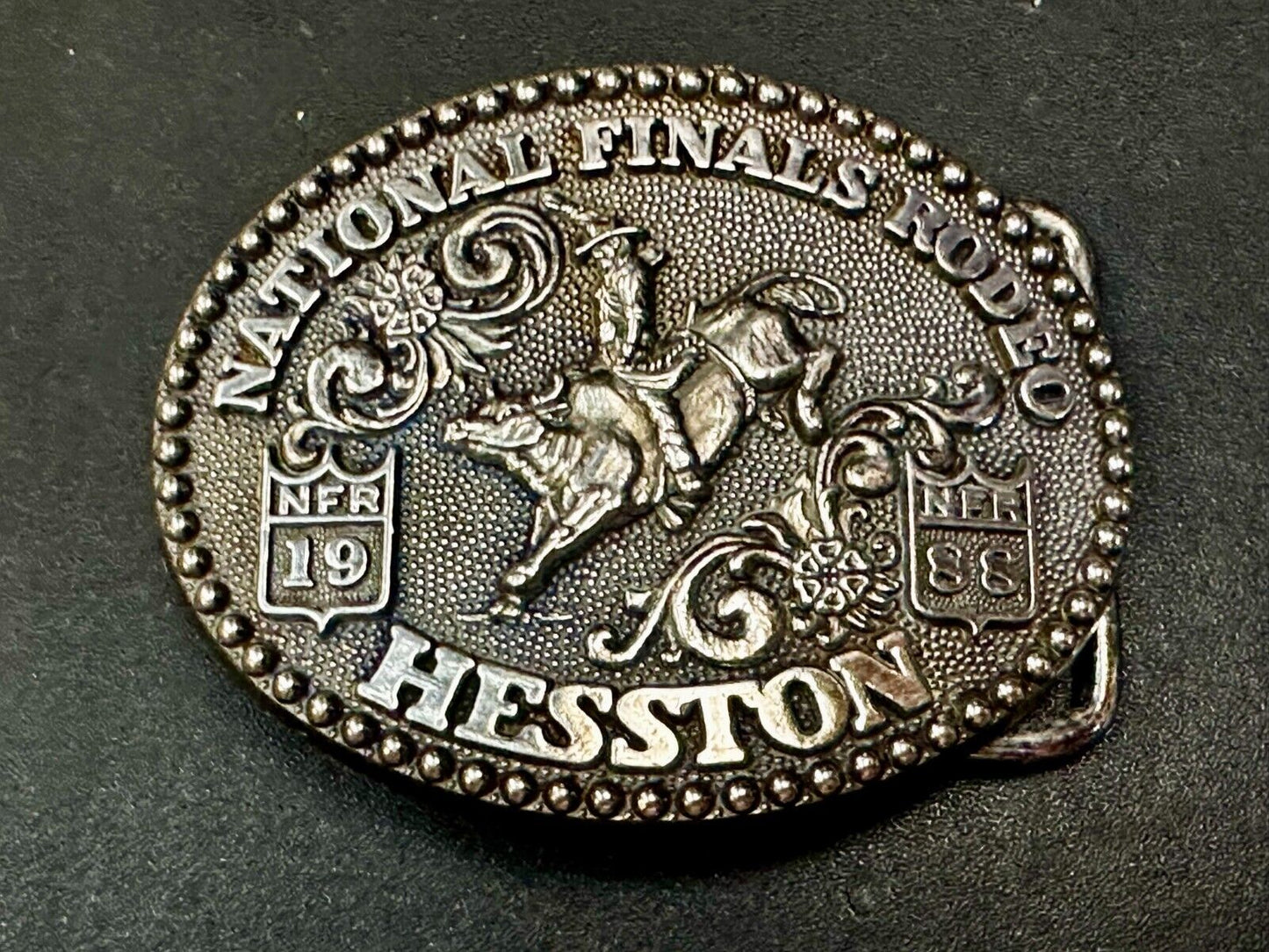 1986 Hesston National Finals Rodeo NFR Rodeo Cowboys NOS YOUTH SIZE Belt Buckle