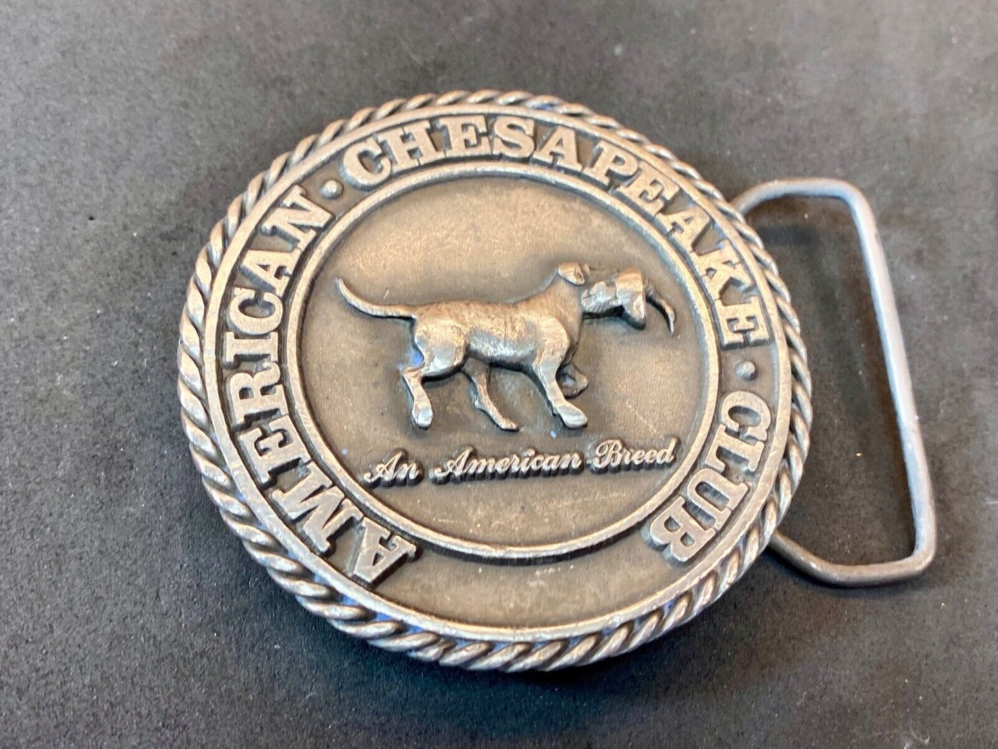 American Chesaphake Club, An American Breed Vtg 80'S Round Belt Buckle Sid Bell