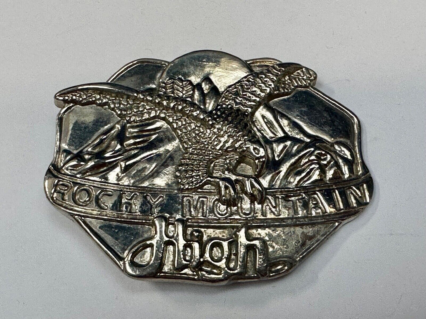 Vintage Rockey Mountain High Eagle Mountains Silver Tone belt buckle