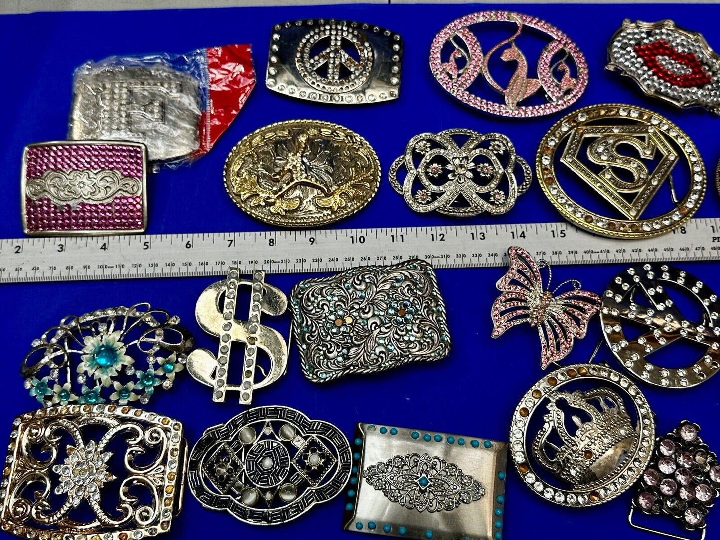 22 Bulk Lot Junk Drawer Grab Bag of REPAIR Belt Buckle - Missing Rhinestone's
