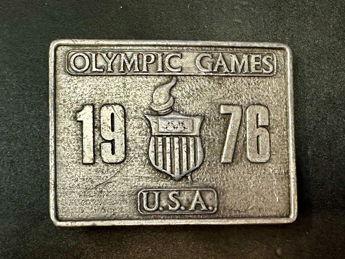 Bergamot Brass Works 1976 Olympic Games Belt Buckle USA Vintage Rectangle Solid