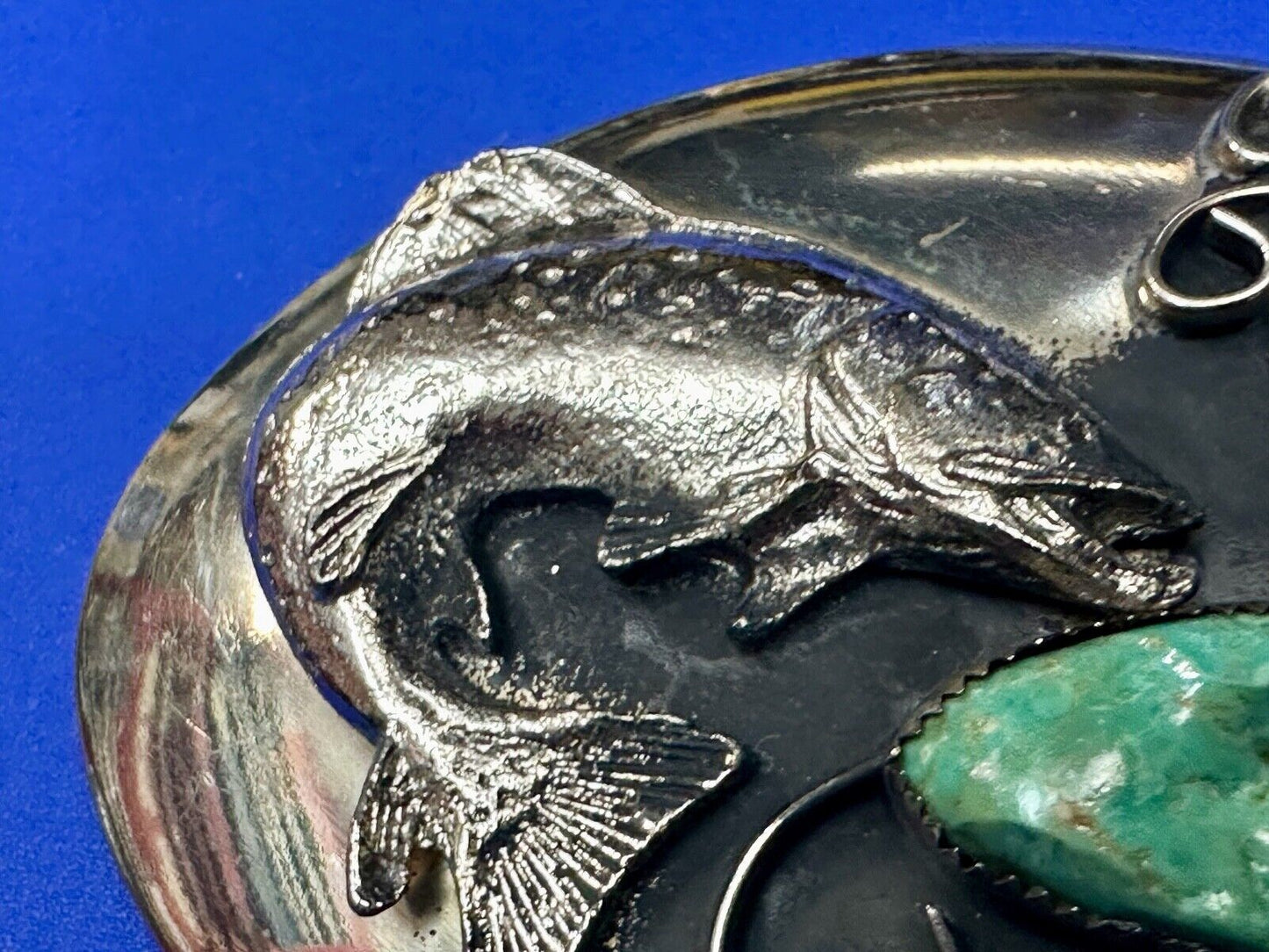 Bass Fish - Turquoise & Coral accented Native American Indian Style Belt Buckle