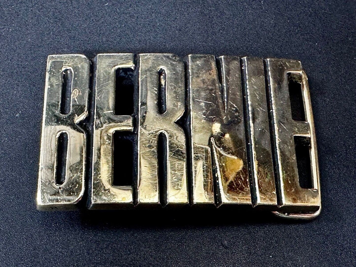 Bernie - Custom Block Letter Cutout Name Solid Brass Belt Buckle by Baron