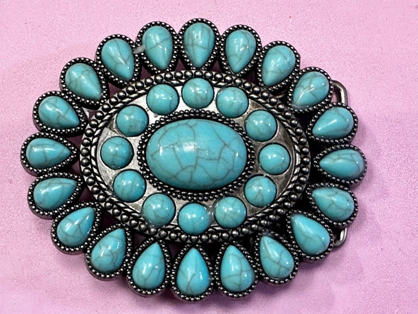 Beautiful Faux Turquoise Covered Hippie Vibe Western Cowgirls Belt Buckle #2049