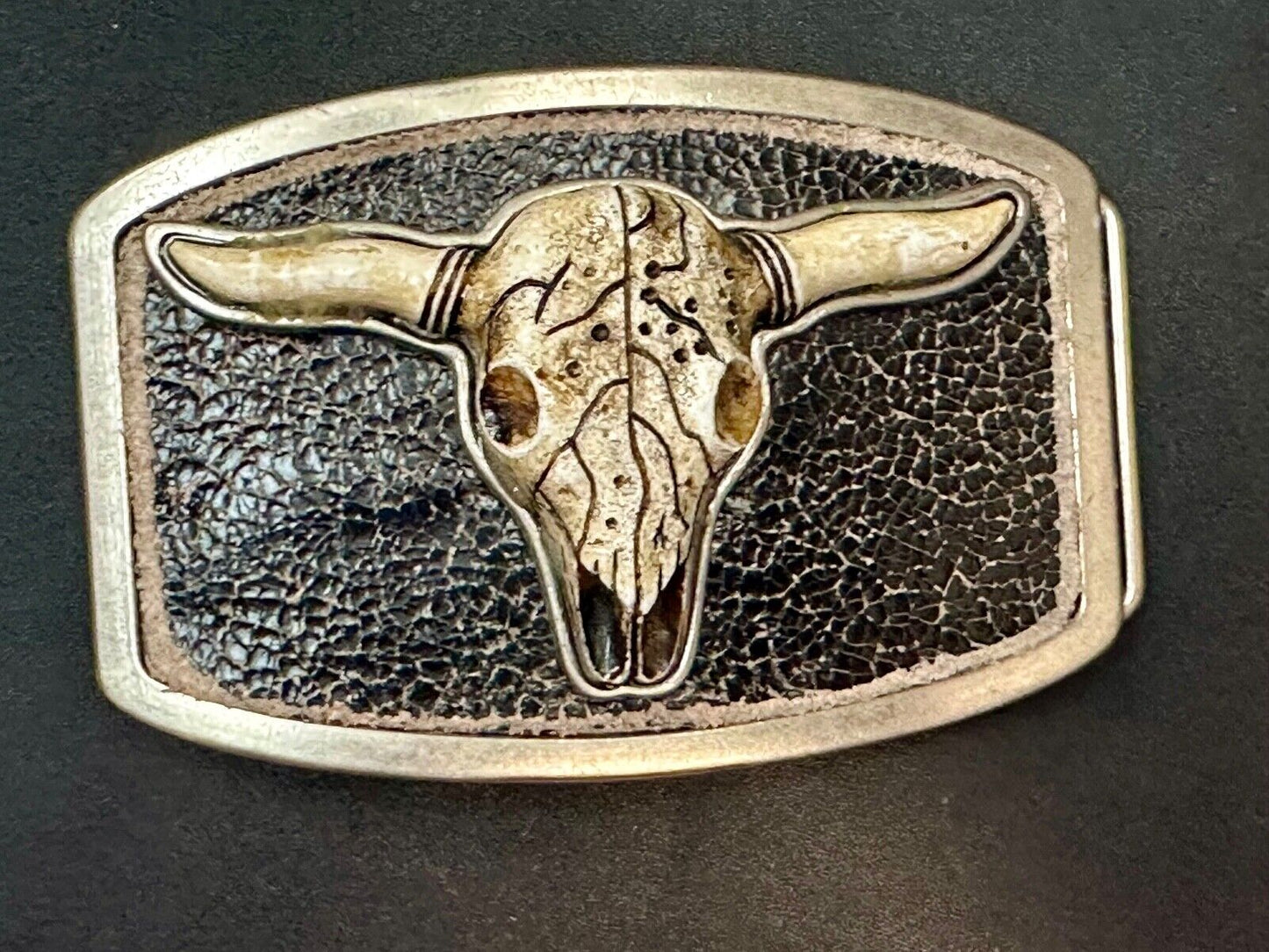 Texas Longhorn Silver tone Faux Leather backing Belt Buckle by Classico Itallio