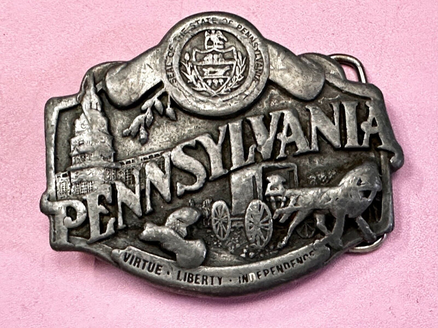 The State of Pennsylvania Virtue Liberty Independence 1982 Siskiyou Belt Buckle