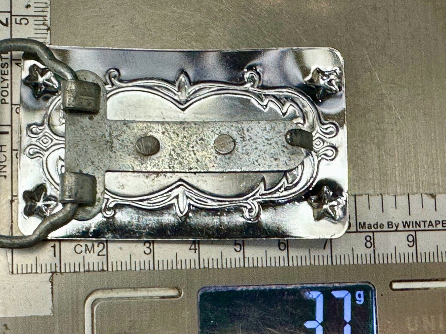 Texas Longhorn Cow Steer on Vintage two tone reflective western Belt Buckle