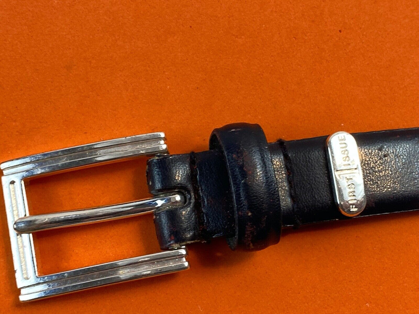 Vintage 1999 FIRST ISSUE dress silver tone belt buckle