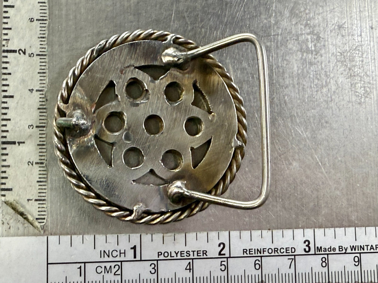 Artisan Welder's Art Handmade Abstract Open Work Round Silver Color Belt Buckle
