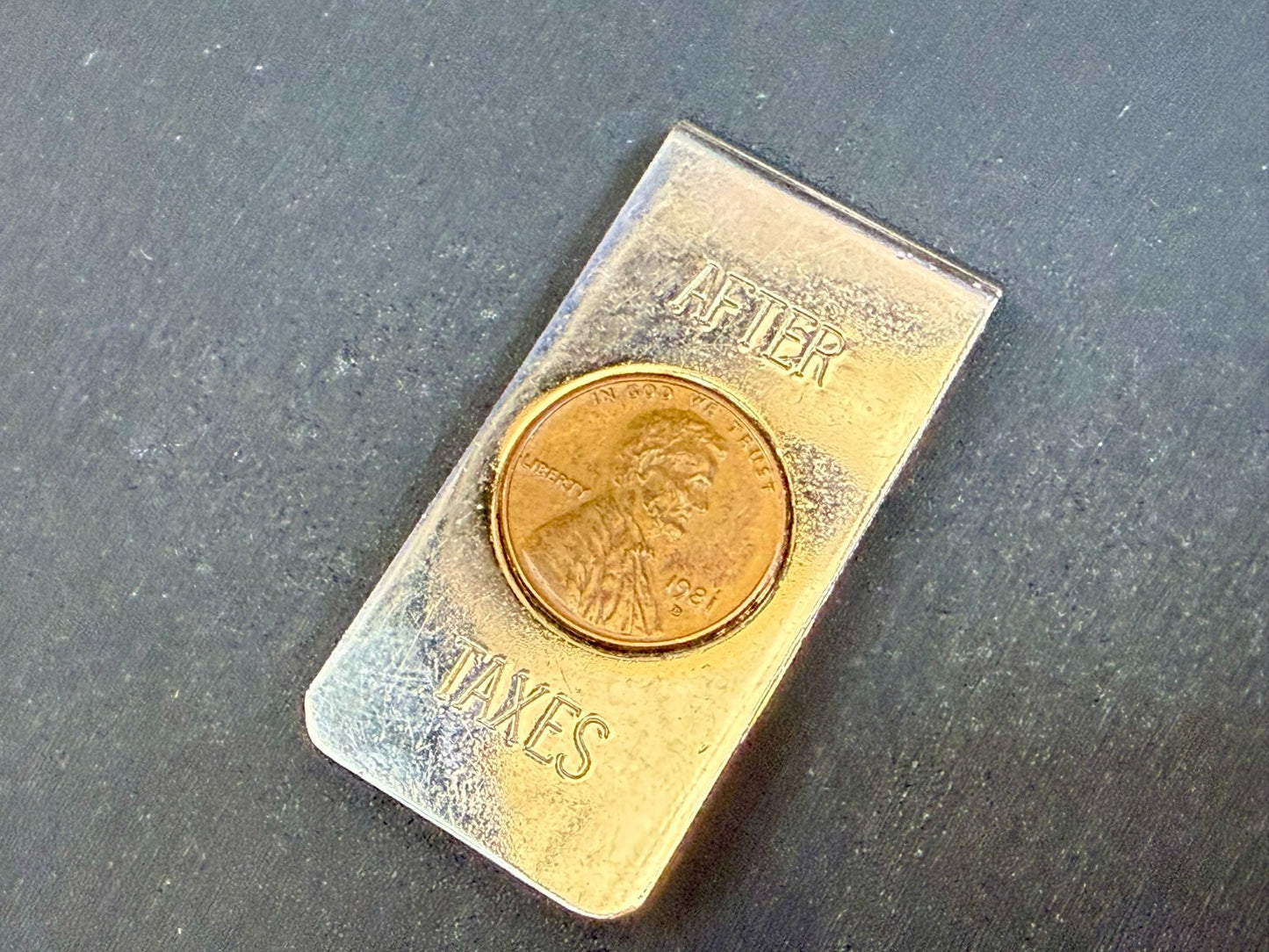 After Taxes! Single Lincoln 1981 Penny Vintage Funny Bill Cash Holder Money Clip