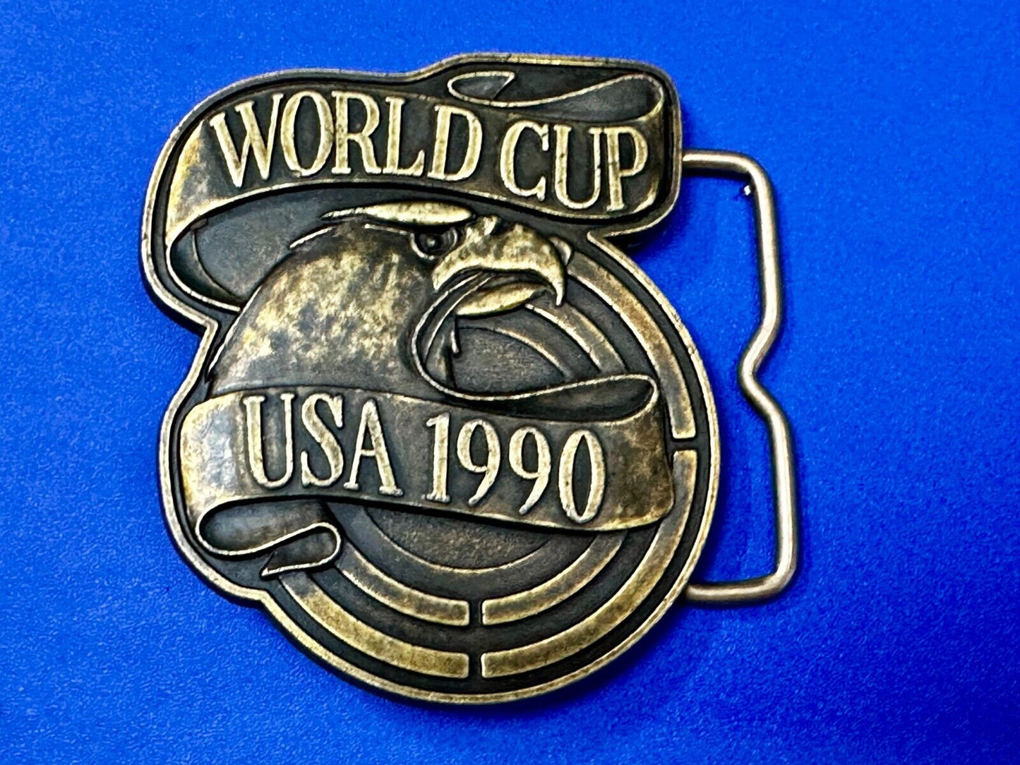 1990 USA World Cup Belt Buckle Brass Tone Vintage USA Made Belt Buckle