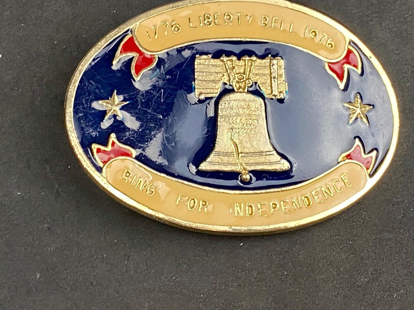 Bicentennial 1776-1976 Liberty Bell Ring for Independence gold tone Belt Buckle