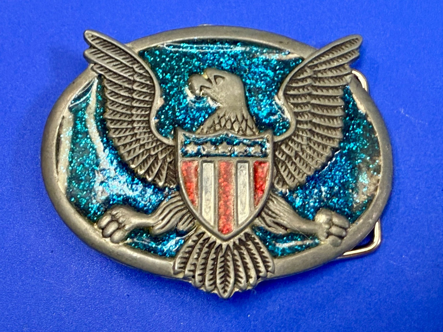 American Eagle E Pluribus Unum Patriotic Seal Military Retro Colors Belt Buckle