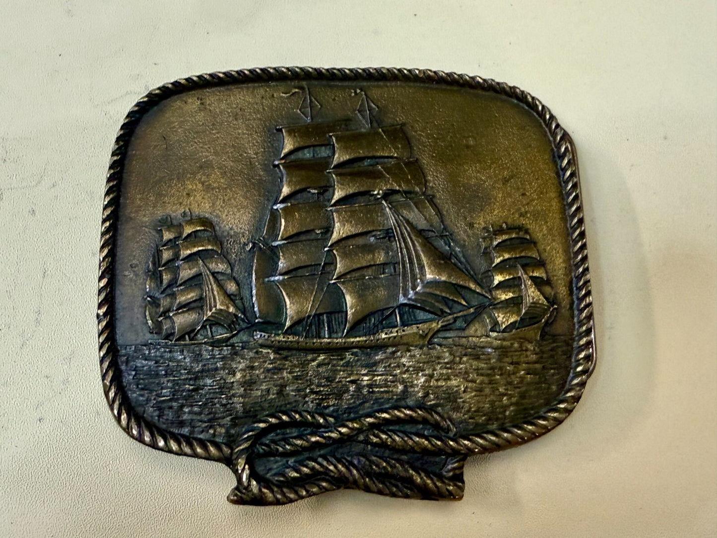 Three Galleon Schooners Clipper Sailing Sailor Ship Nautical Theme Belt Buckle