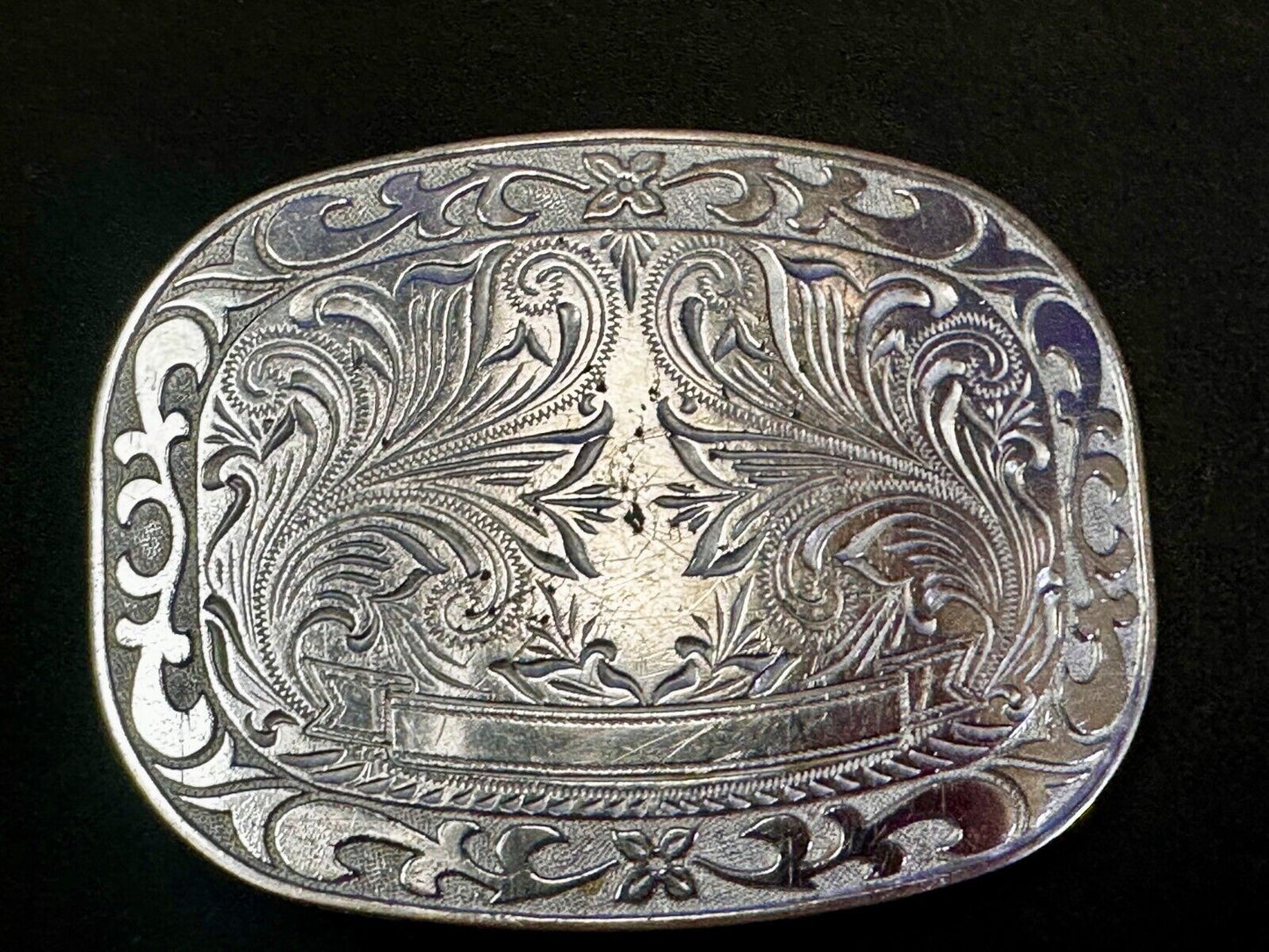 Award Ribbon Scroll To Engrave Western Flower Swirl Design Vintage Belt Buckle