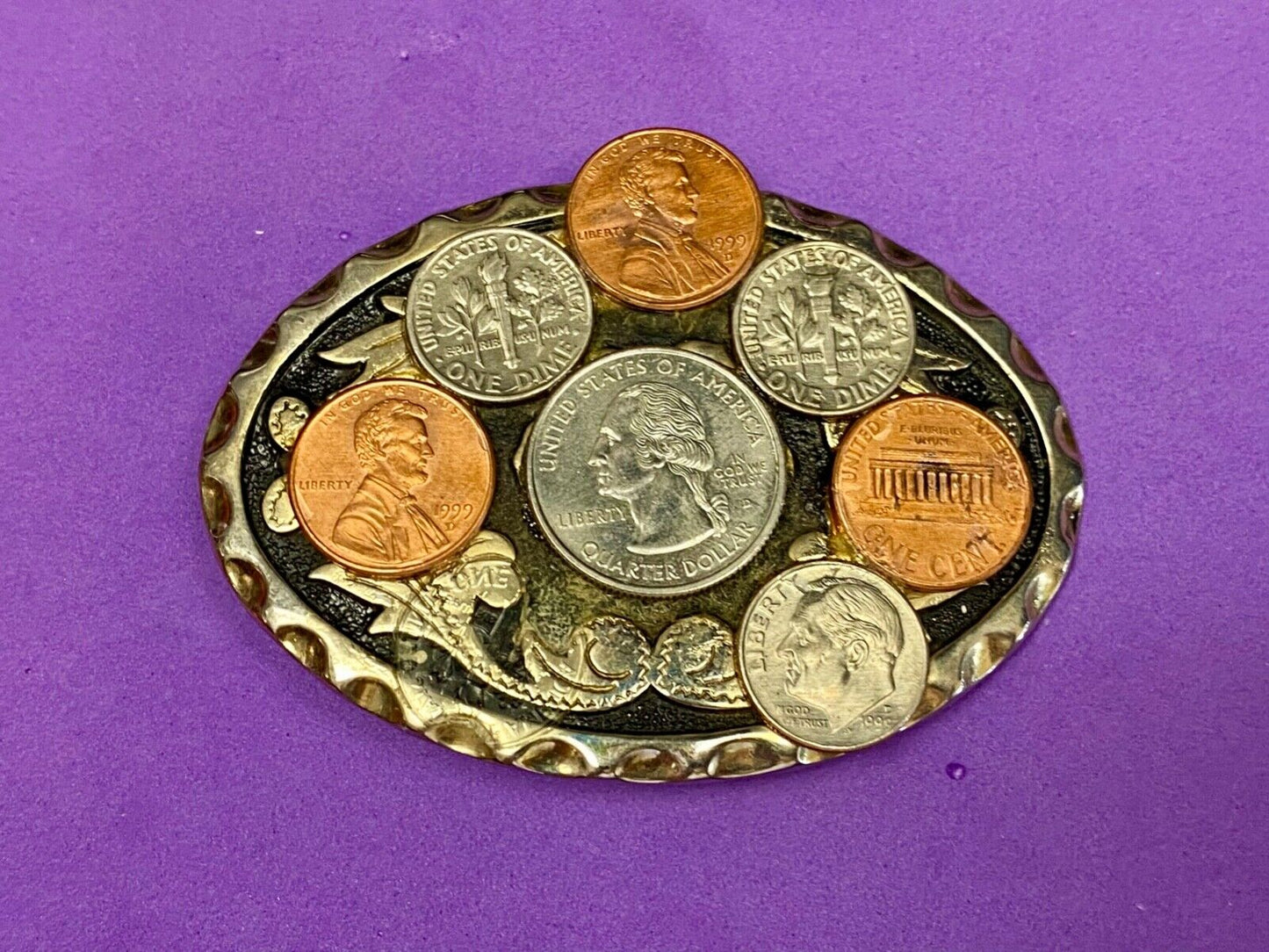Artisan Usa Coin Collectors Cluster On Western Vintage Belt Buckle