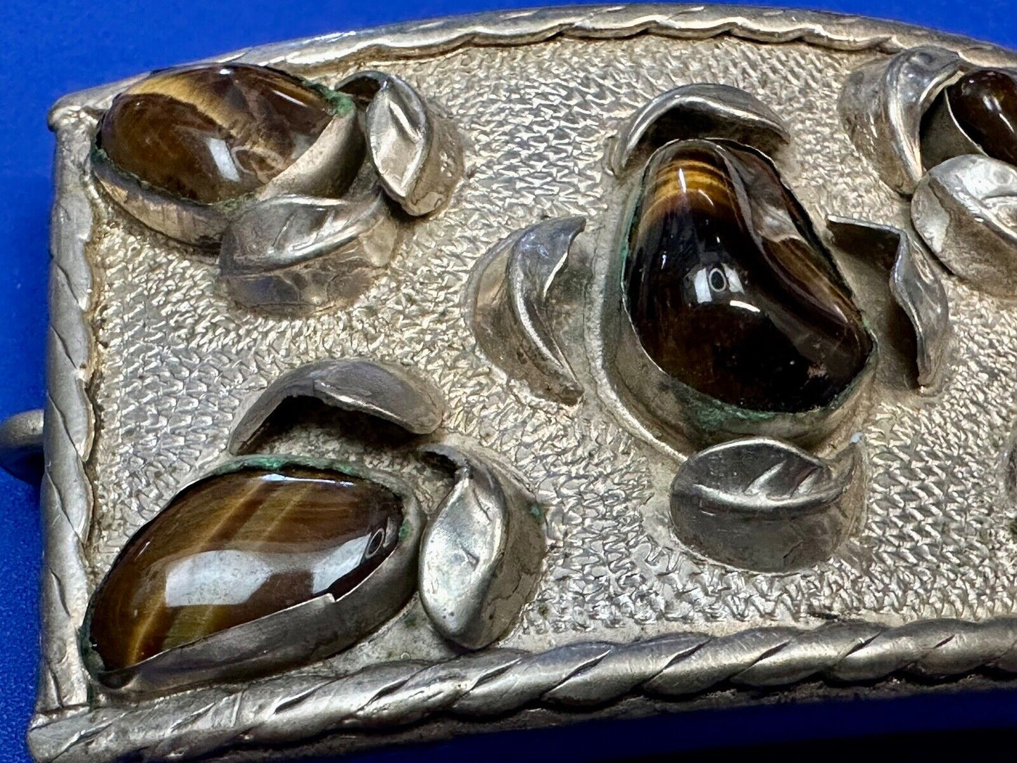 Tigerseye Gemstone Handmade Southwest Southwestern Vintage Alpaca Belt Buckle