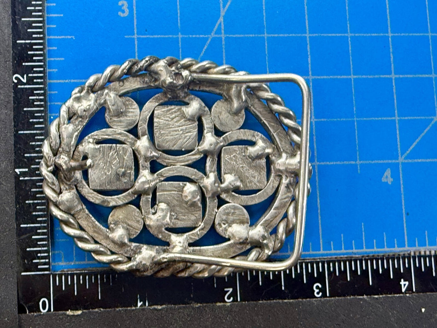 Artisan Welder Art Abstract Open Work Circle Square Pattern Vintage Belt Buckle