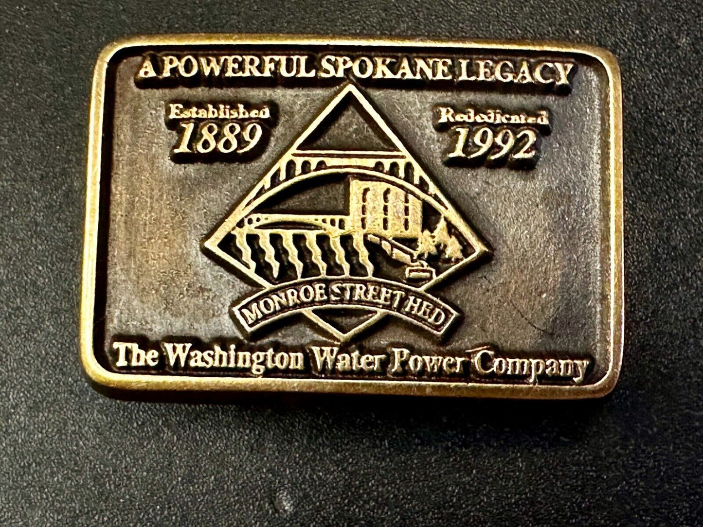 The Washington Water Power Co Spokane Solid Brass 1992 Commemorative Belt Buckle