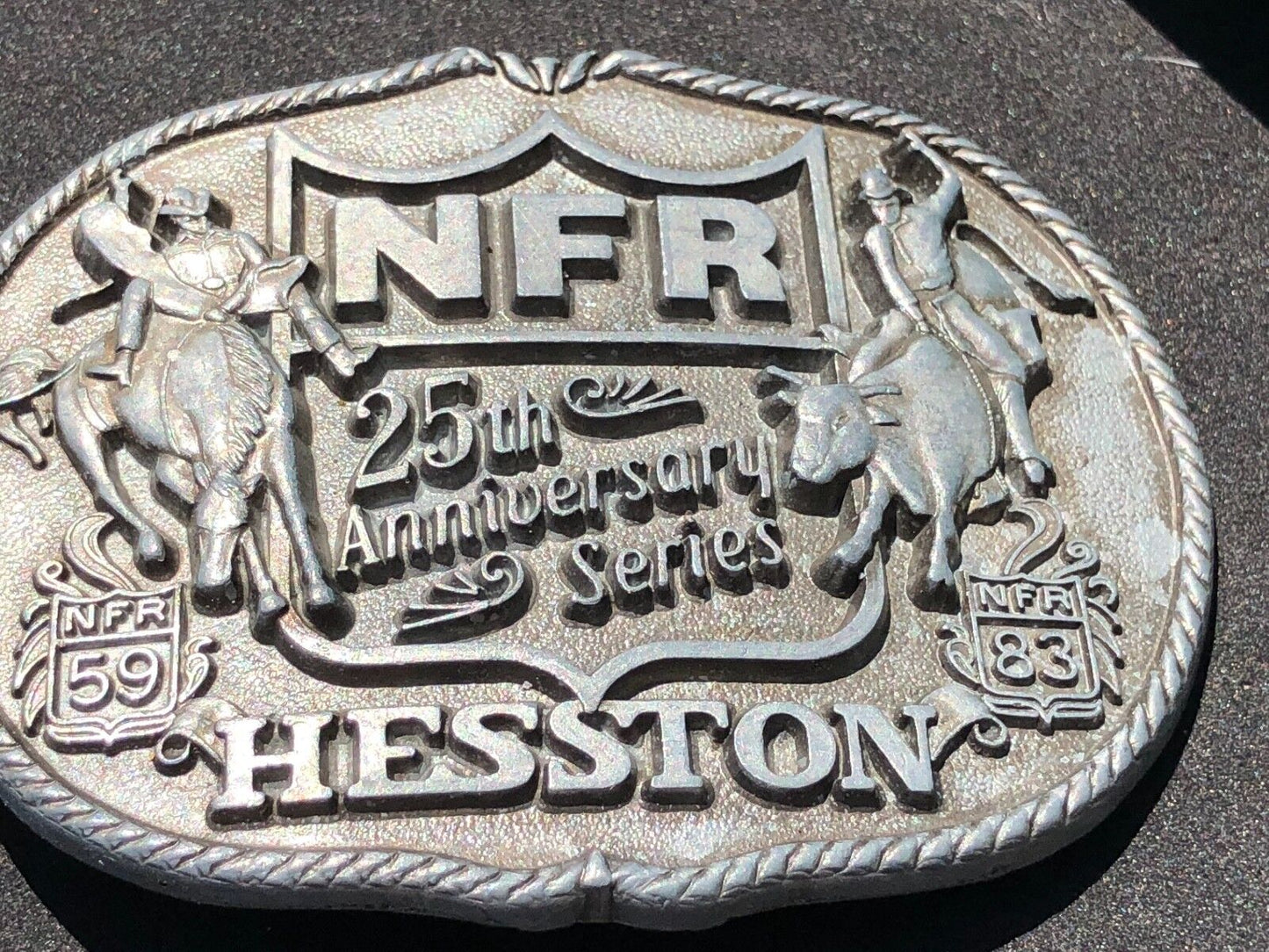 1983 25th Anniversary Series Hesston National Finals Rodeo Belt Buckle 3.5x3"