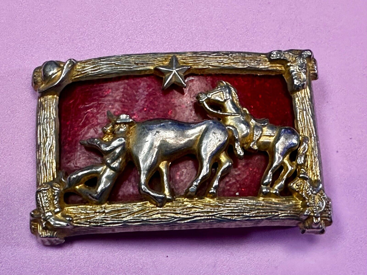 Bank Bandit Cowboy Horse Thief Unique colorful Raised Belt Buckle