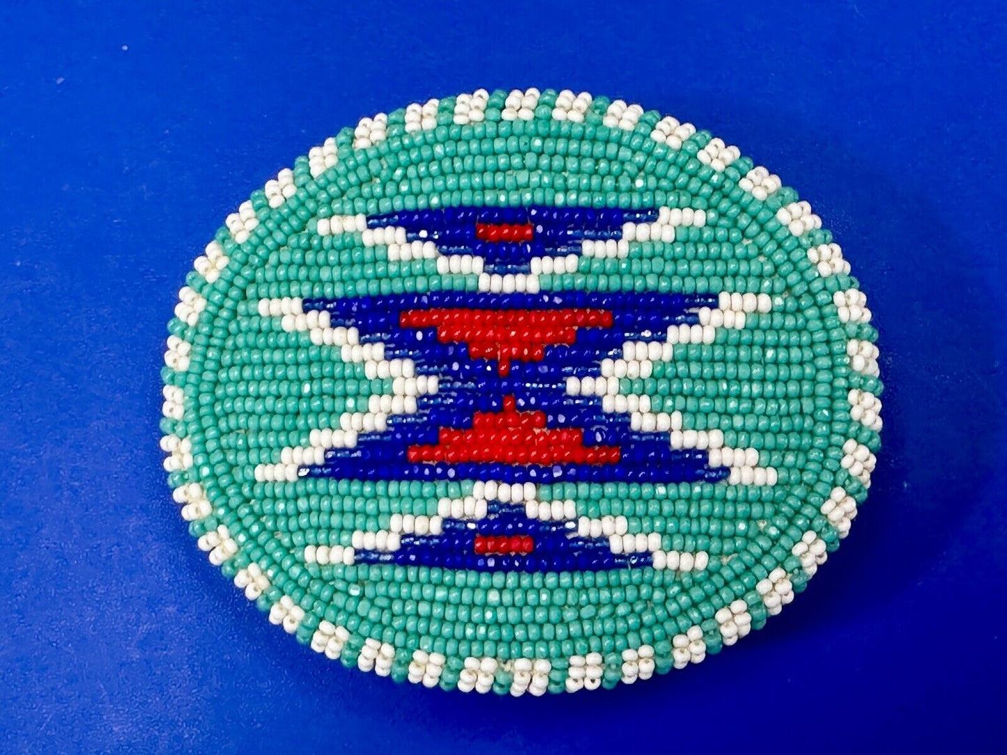 Beaded belt buckle, buckskin backing by Shoshone / Bannock Indian Arts - Idaho