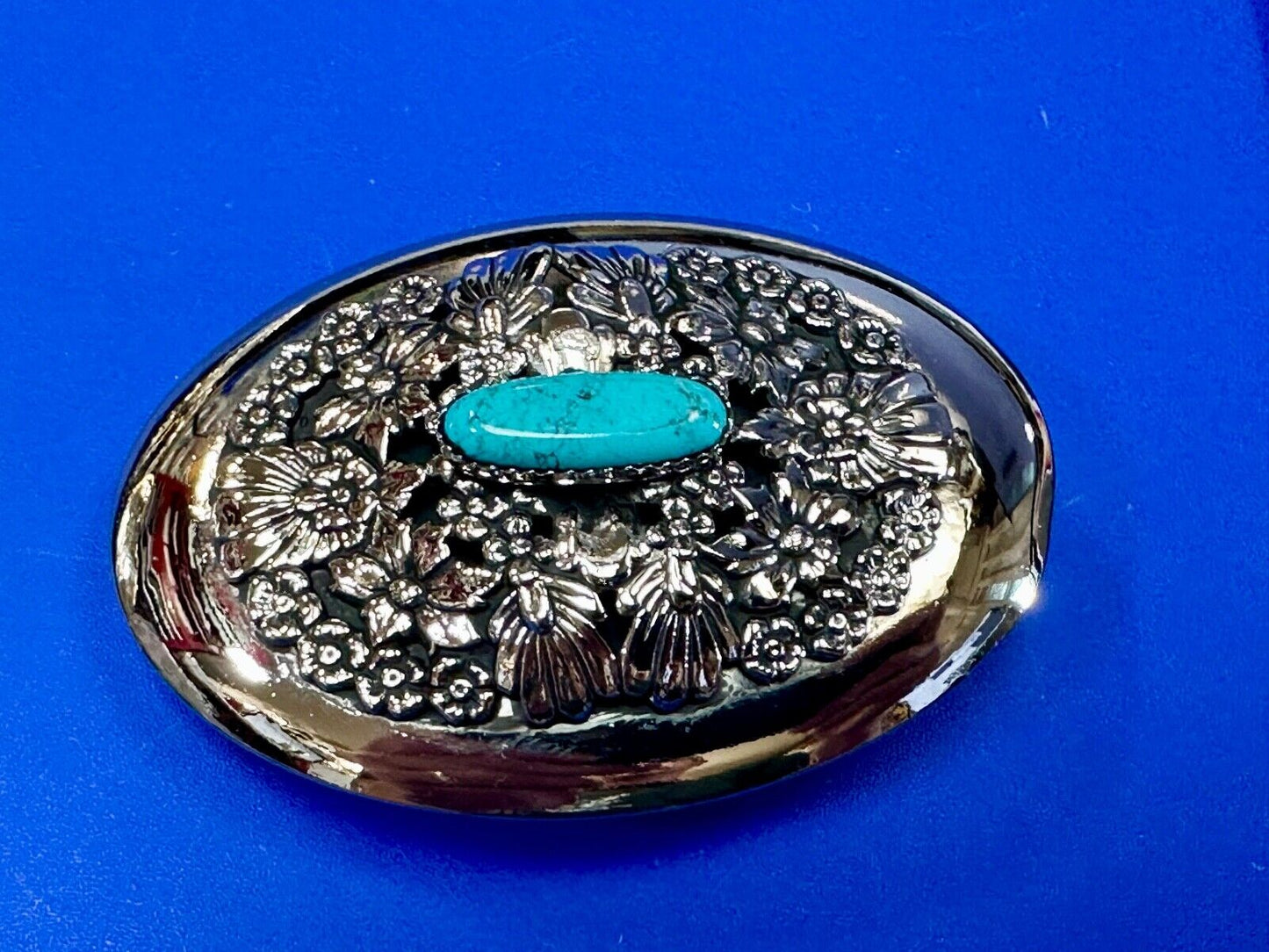 BC - B Cayaditto Zuni Native American Indian turquoise cab stone belt buckle