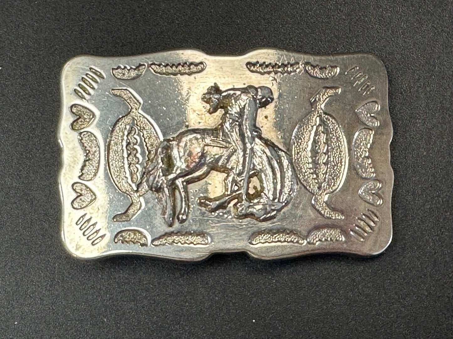 Vintage Cowboy Tipping Hat Head down Saddle Bronc western belt buckle